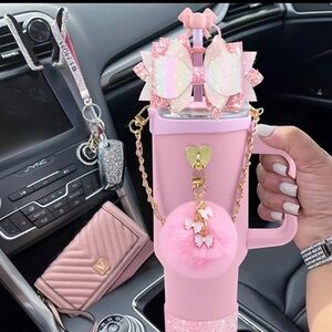 Pink Glitter Tumbler with Bow and Charm